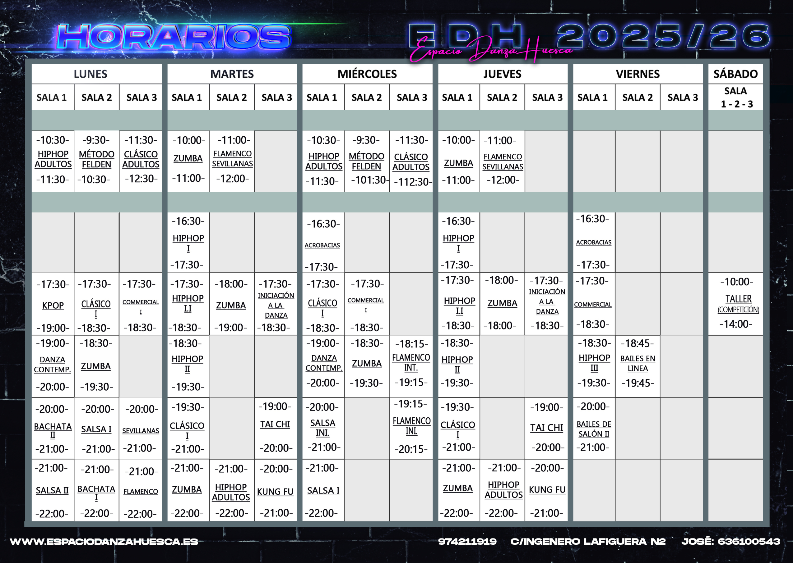Horarios Espacio Danza Huesca